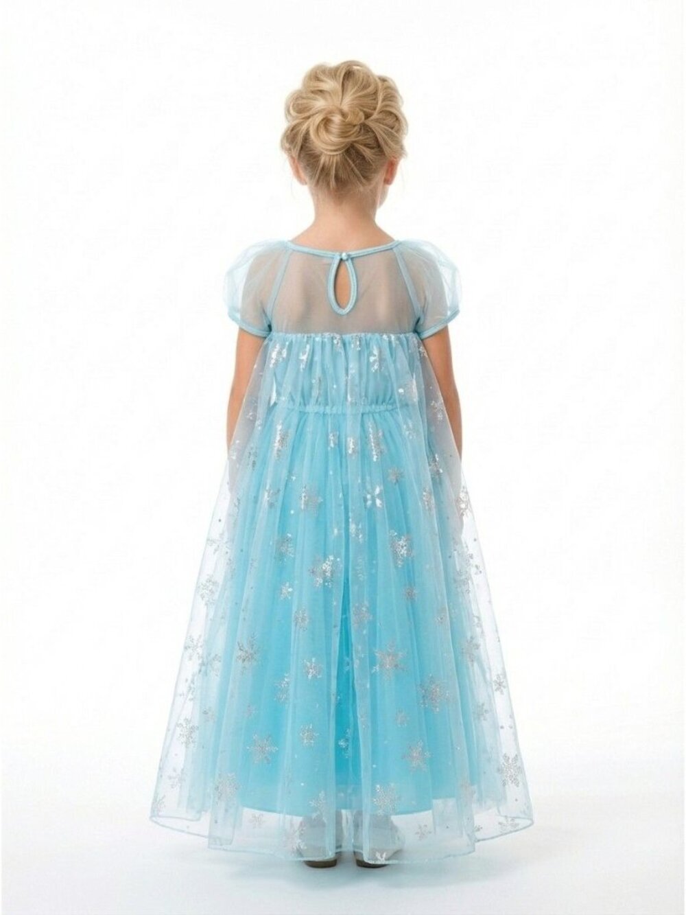 Girls Elsa Frozen Princess Costume Dress Ice Blue Sequin Tulle Snowflake Birthda - Picture 2 of 2